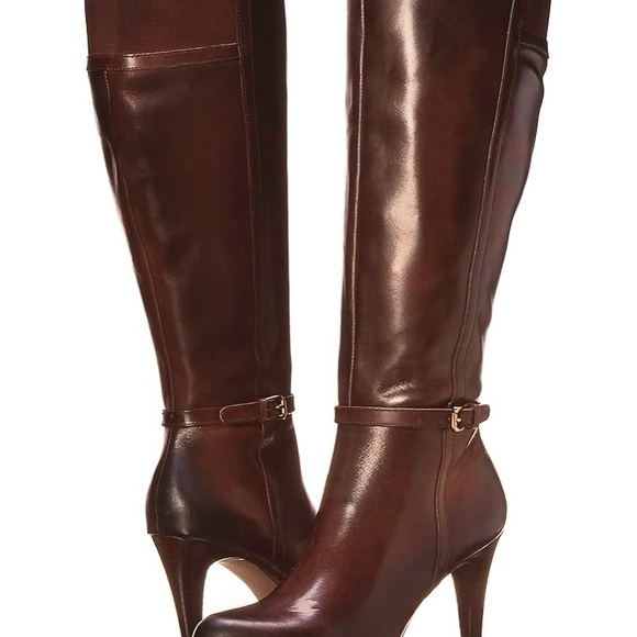 Circa Joan & David Genuine Leather Heeled Dark Brown 18” Boots - Picture 1 of 14